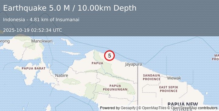 Earthquake West Papua, Indonesia (4.8 M) (2025-10-19 02:52:35 UTC)