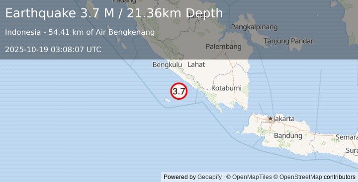 Earthquake Southern Sumatra, Indonesia (3.7 M) (2025-10-19 03:08:07 UTC)