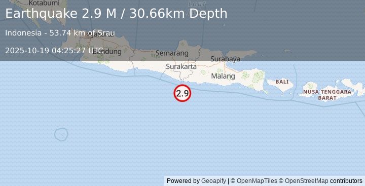 Earthquake Java, Indonesia (2.9 M) (2025-10-19 04:25:27 UTC)