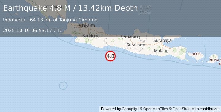 Earthquake Java, Indonesia (4.7 M) (2025-10-19 06:53:19 UTC)