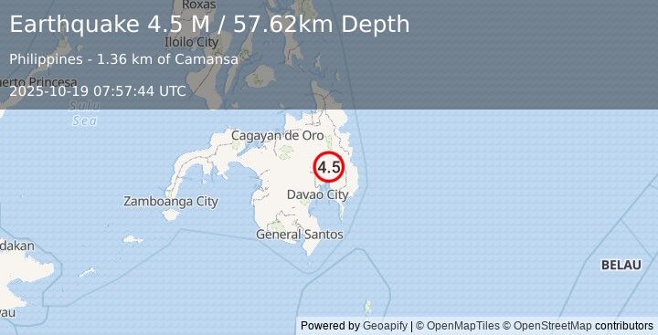 Earthquake Mindanao, Philippines (4.5 M) (2025-10-19 07:57:44 UTC)