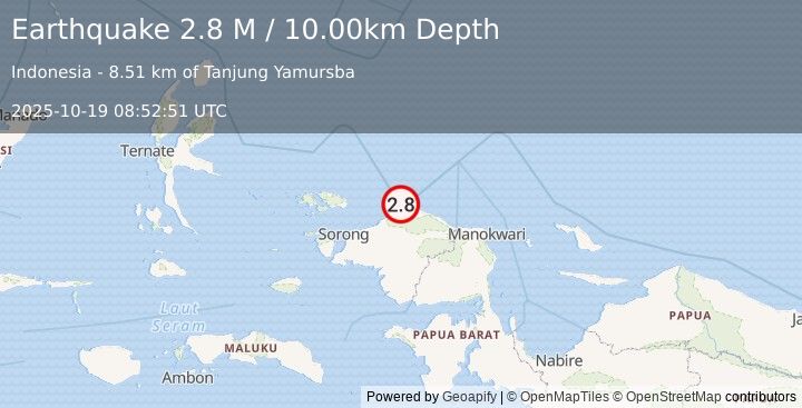 Earthquake West Papua Region, Indonesia (2.8 M) (2025-10-19 08:52:51 UTC)