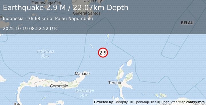 Earthquake Talaud Islands, Indonesia (2.9 M) (2025-10-19 08:52:52 UTC)