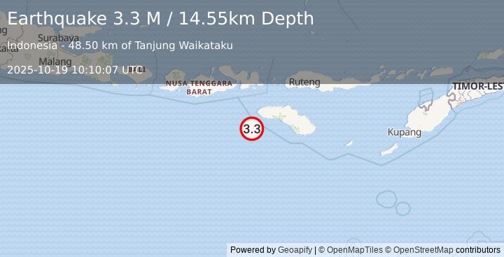 Earthquake South of Sumbawa, Indonesia (3.3 M) (2025-10-19 10:10:07 UTC)