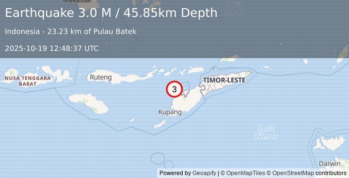Earthquake Timor Region (3.0 M) (2025-10-19 12:48:37 UTC)