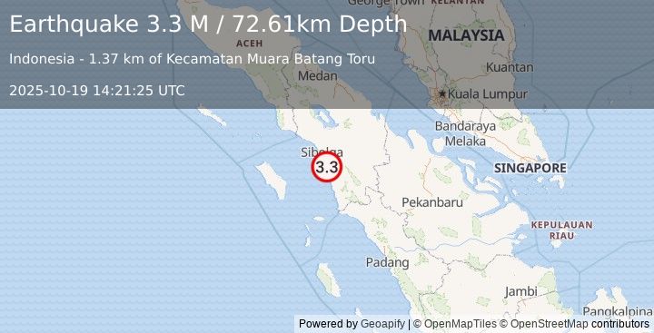 Earthquake Northern Sumatra, Indonesia (3.2 M) (2025-10-19 14:21:26 UTC)