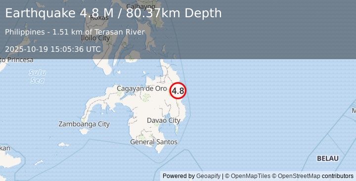 Earthquake Mindanao, Philippines (4.8 M) (2025-10-19 15:05:36 UTC)
