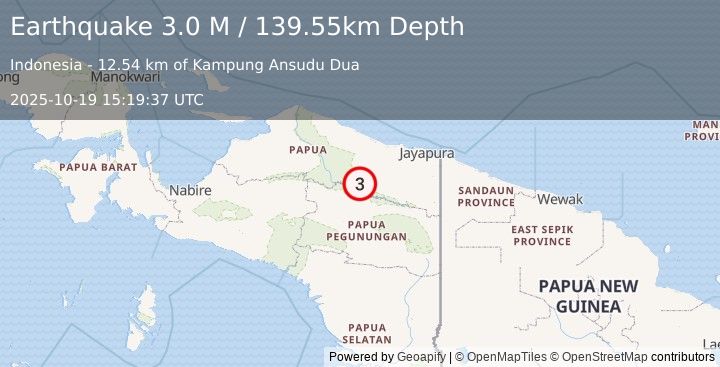 Earthquake West Papua, Indonesia (3.0 M) (2025-10-19 15:19:37 UTC)