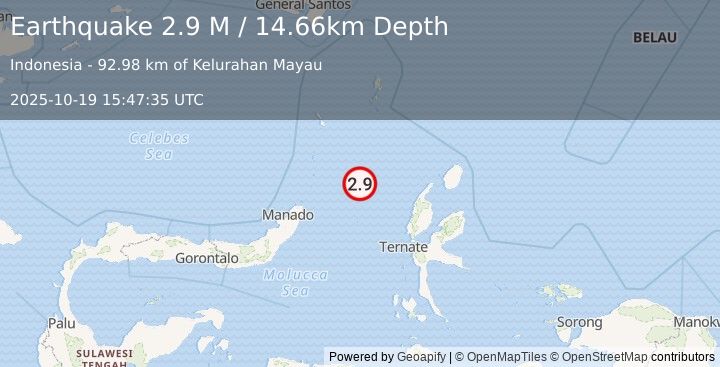 Earthquake Northern Molucca Sea (2.9 M) (2025-10-19 15:47:35 UTC)