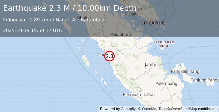 Earthquake Southern Sumatra, Indonesia (2.3 M) (2025-10-19 15:59:16 UTC)