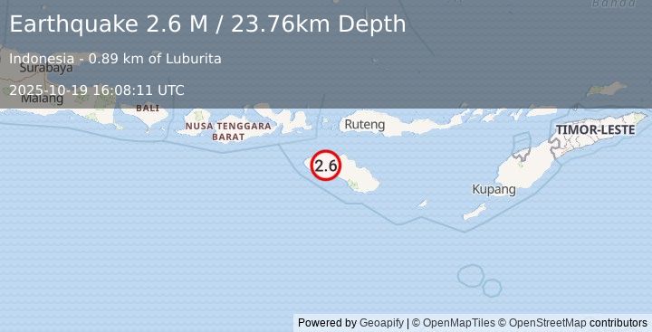 Earthquake Sumba Region, Indonesia (2.6 M) (2025-10-19 16:08:11 UTC)