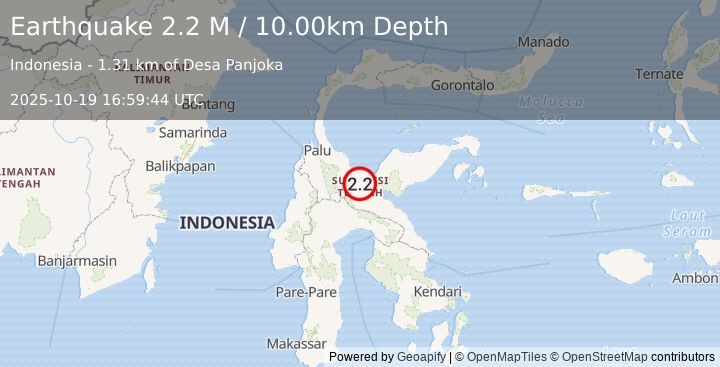 Earthquake Sulawesi, Indonesia (2.2 M) (2025-10-19 16:59:44 UTC)