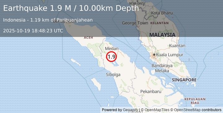 Earthquake Northern Sumatra, Indonesia (1.9 M) (2025-10-19 18:48:23 UTC)