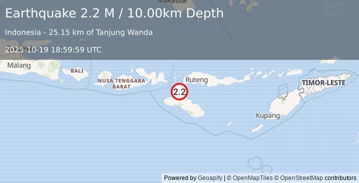 Earthquake Sumba Region, Indonesia (2.1 M) (2025-10-19 18:59:58 UTC)