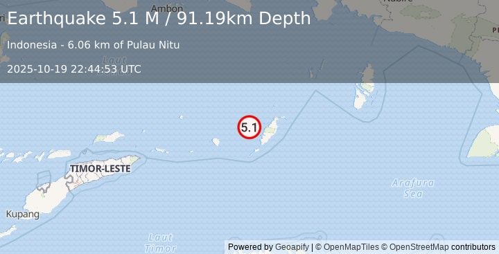 Earthquake Tanimbar Islands Region, Indonesia (5.1 M) (2025-10-19 22:44:53 UTC)