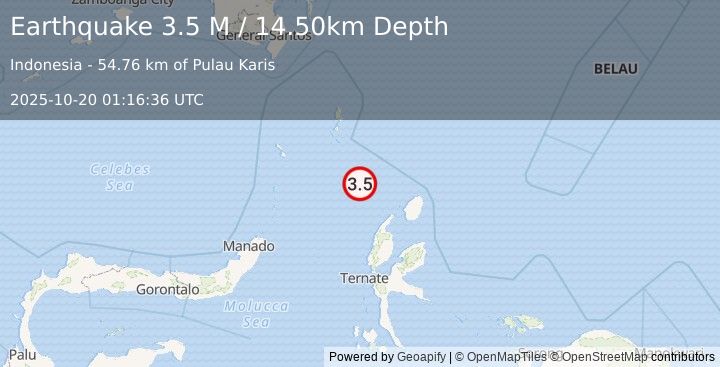 Earthquake Northern Molucca Sea (3.5 M) (2025-10-20 01:16:36 UTC)