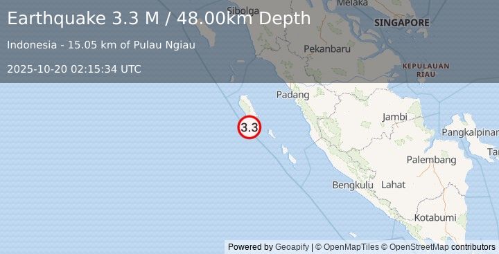 Earthquake Southern Sumatra, Indonesia (3.3 M) (2025-10-20 02:15:34 UTC)