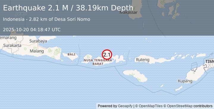 Earthquake Sumbawa Region, Indonesia (2.1 M) (2025-10-20 04:18:47 UTC)