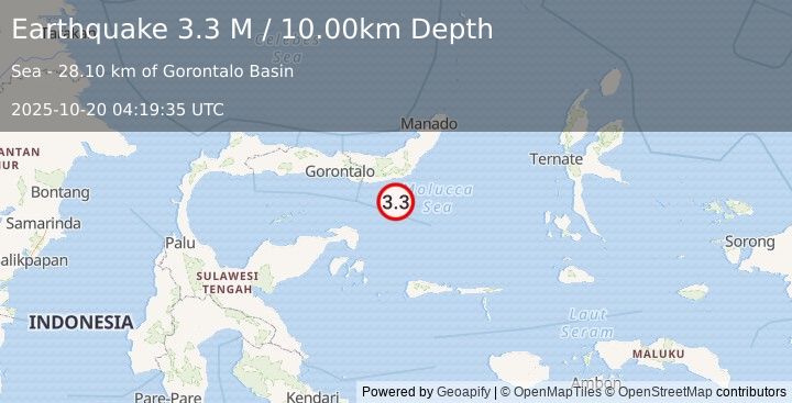 Earthquake Southern Molucca Sea (3.3 M) (2025-10-20 04:19:35 UTC)