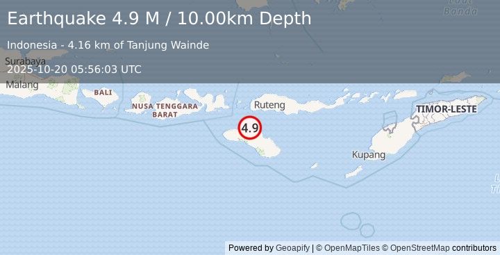 Earthquake Sumba Region, Indonesia (4.9 M) (2025-10-20 05:56:02 UTC)
