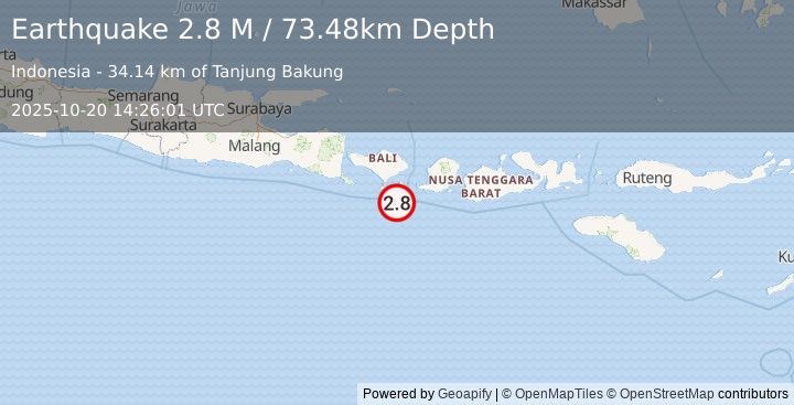 Earthquake South of Bali, Indonesia (2.8 M) (2025-10-20 14:26:01 UTC)