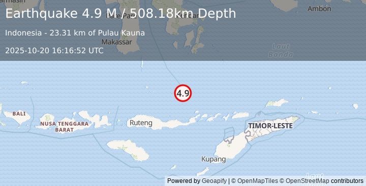 Earthquake Flores Sea (4.8 M) (2025-10-20 16:16:48 UTC)