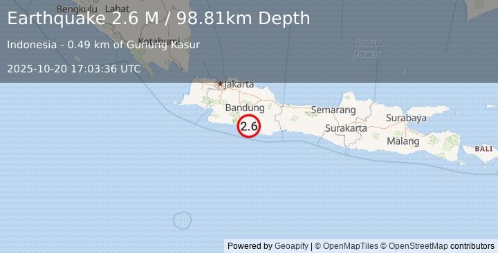Earthquake Java, Indonesia (2.6 M) (2025-10-20 17:03:35 UTC)
