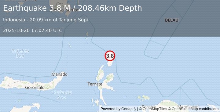 Earthquake Halmahera, Indonesia (3.8 M) (2025-10-20 17:07:40 UTC)