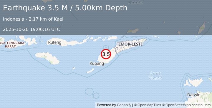 Earthquake Timor Region (3.5 M) (2025-10-20 19:06:16 UTC)