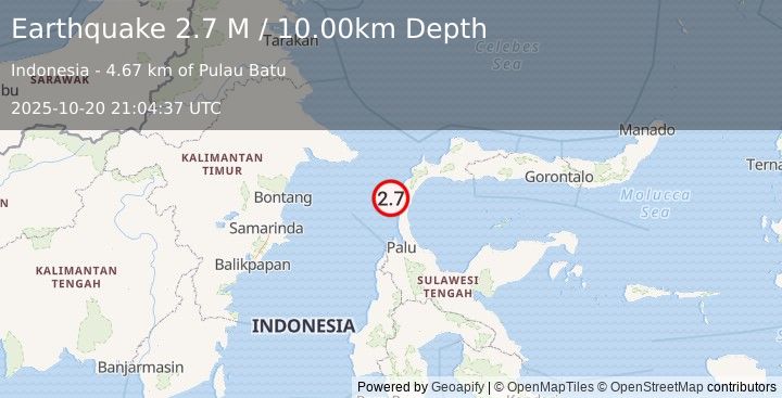 Earthquake Minahassa Peninsula, Sulawesi (2.7 M) (2025-10-20 21:04:37 UTC)