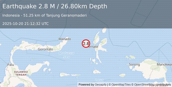 Earthquake Northern Molucca Sea (2.8 M) (2025-10-20 21:12:32 UTC)