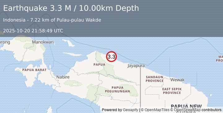 Earthquake Near North Coast of West Papua (3.3 M) (2025-10-20 21:58:49 UTC)
