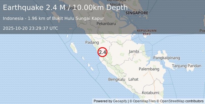 Earthquake Southern Sumatra, Indonesia (2.4 M) (2025-10-20 23:29:37 UTC)