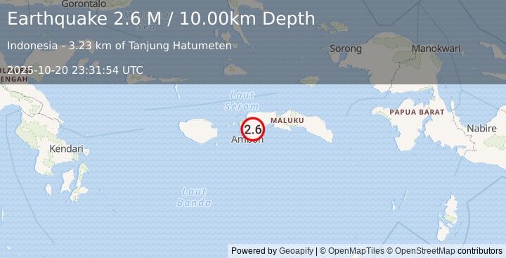 Earthquake Seram, Indonesia (2.6 M) (2025-10-20 23:31:54 UTC)