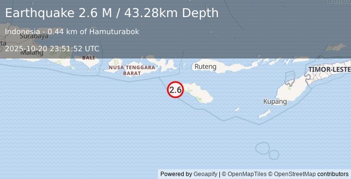 Earthquake Sumba Region, Indonesia (2.6 M) (2025-10-20 23:51:52 UTC)