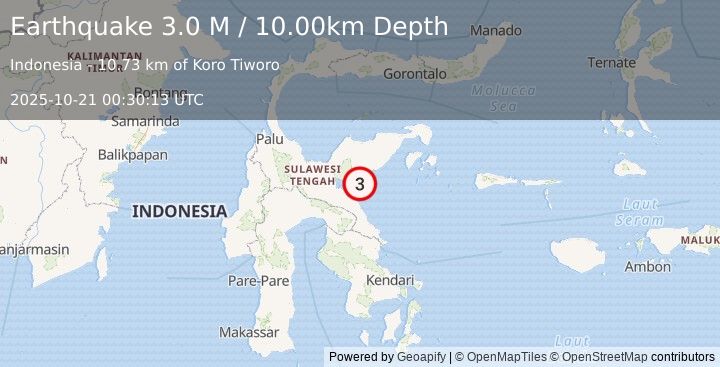 Earthquake Sulawesi, Indonesia (3.0 M) (2025-10-21 00:30:13 UTC)