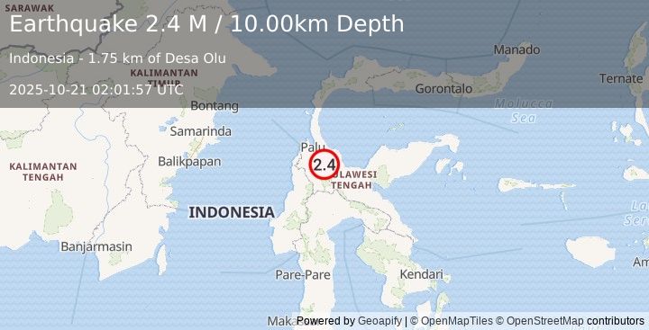 Earthquake Sulawesi, Indonesia (2.4 M) (2025-10-21 02:01:57 UTC)