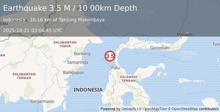 Earthquake Minahassa Peninsula, Sulawesi (3.5 M) (2025-10-21 03:04:44 UTC)