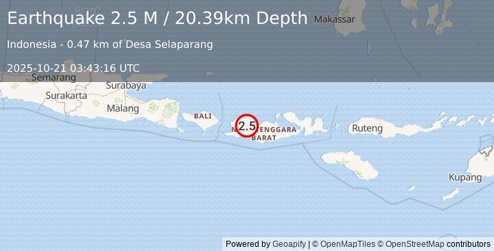 Earthquake Sumbawa Region, Indonesia (2.7 M) (2025-10-21 03:43:15 UTC)