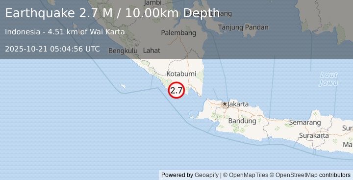 Earthquake Southern Sumatra, Indonesia (2.7 M) (2025-10-21 05:04:56 UTC)