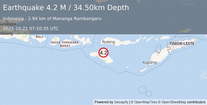 Earthquake Sumba Region, Indonesia (4.2 M) (2025-10-21 07:10:35 UTC)