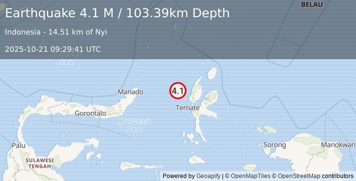 Earthquake Northern Molucca Sea (4.1 M) (2025-10-21 09:29:41 UTC)