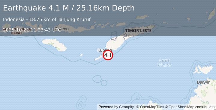 Earthquake Timor Region (4.1 M) (2025-10-21 11:23:43 UTC)
