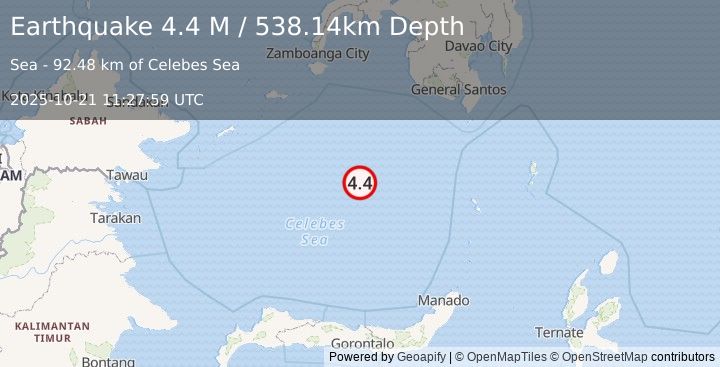 Earthquake Celebes Sea (4.2 M) (2025-10-21 11:28:00 UTC)
