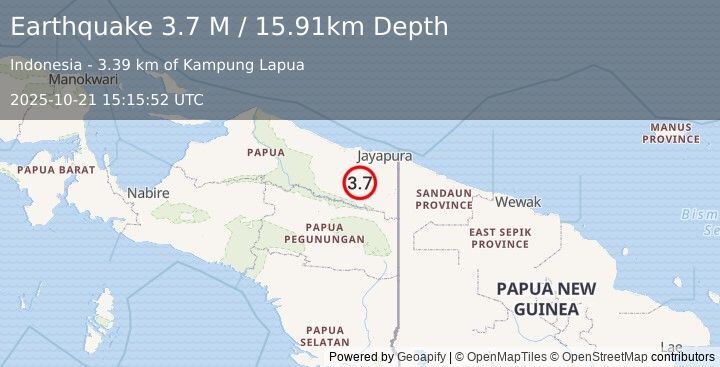 Earthquake West Papua, Indonesia (3.7 M) (2025-10-21 15:15:52 UTC)