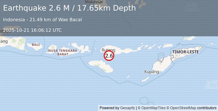 Earthquake Sumba Region, Indonesia (2.6 M) (2025-10-21 16:06:12 UTC)