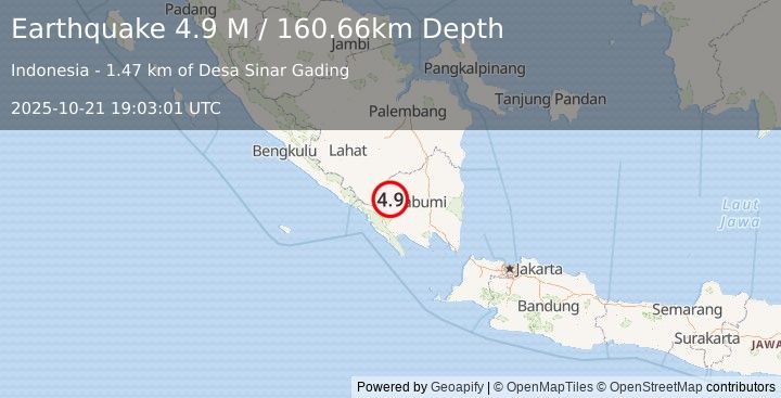Earthquake Southern Sumatra, Indonesia (4.8 M) (2025-10-21 19:03:00 UTC)