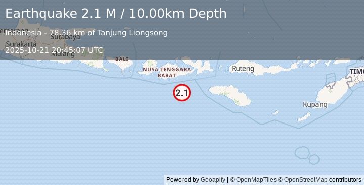 Earthquake Sumbawa Region, Indonesia (2.1 M) (2025-10-21 20:45:05 UTC)