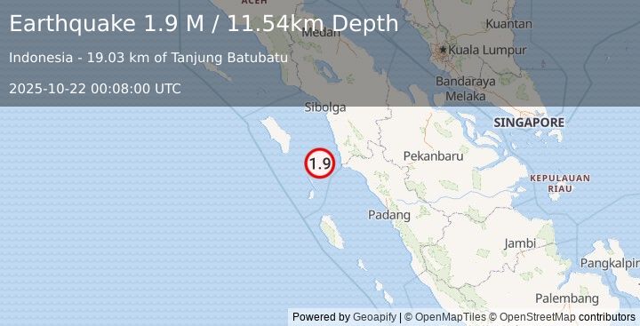 Earthquake Northern Sumatra, Indonesia (1.9 M) (2025-10-22 00:08:00 UTC)