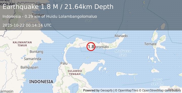 Earthquake Minahassa Peninsula, Sulawesi (1.8 M) (2025-10-22 00:14:14 UTC)